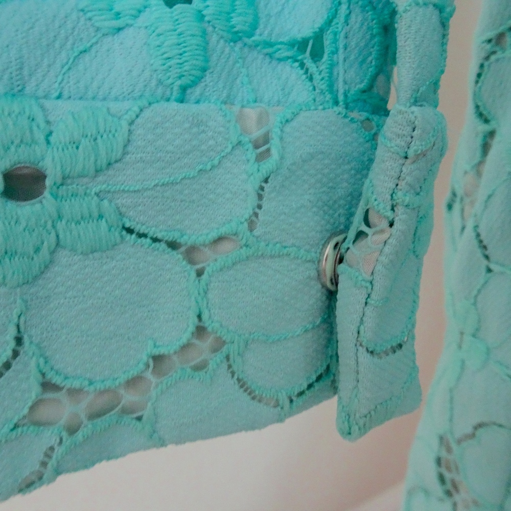 Diane von Furstenberg Turquoise Blue Floral Lace Leandra Shift Dress Size 6 - Picture 6 of 8